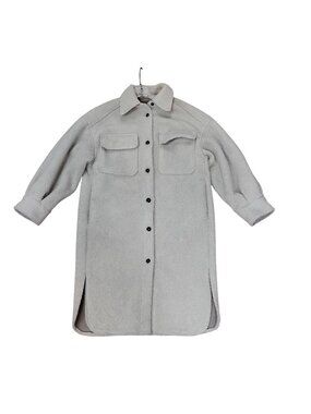 H&M Womens S Cream Shirt Fleece Midi Coat